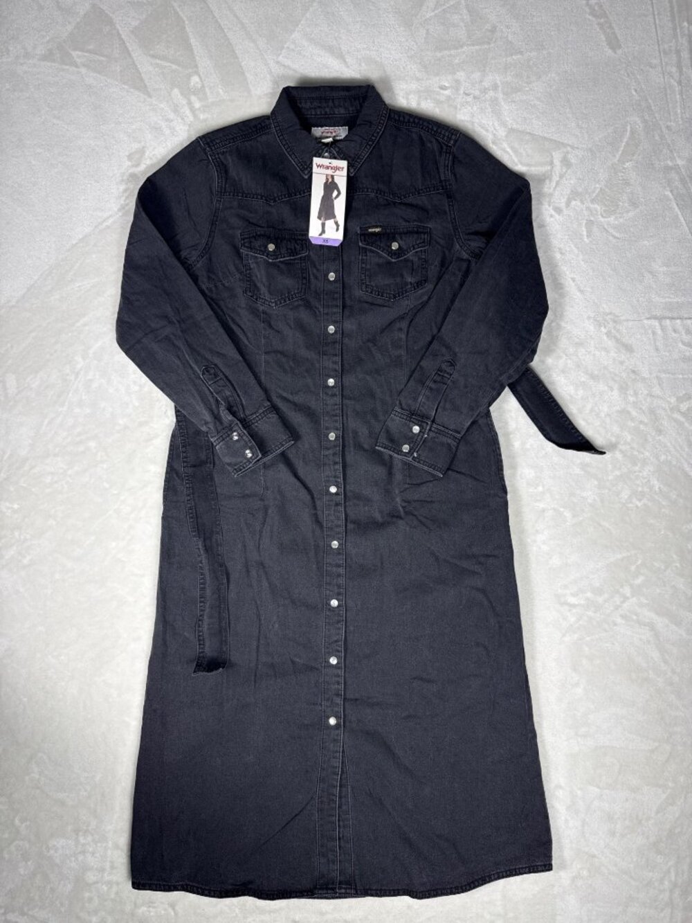 Wrangler Belted Denim Midi Dress XS Black Western Style - Picture 3 of 9